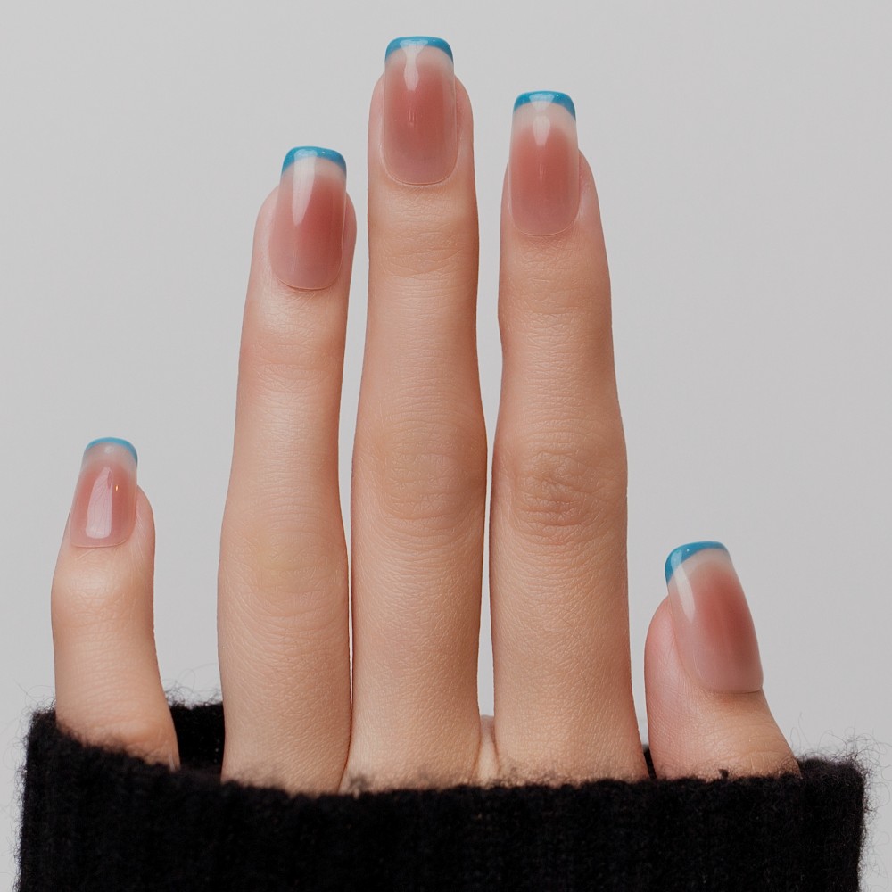Faux ongles press-on micro French bleue – AzurBord | Kazinails