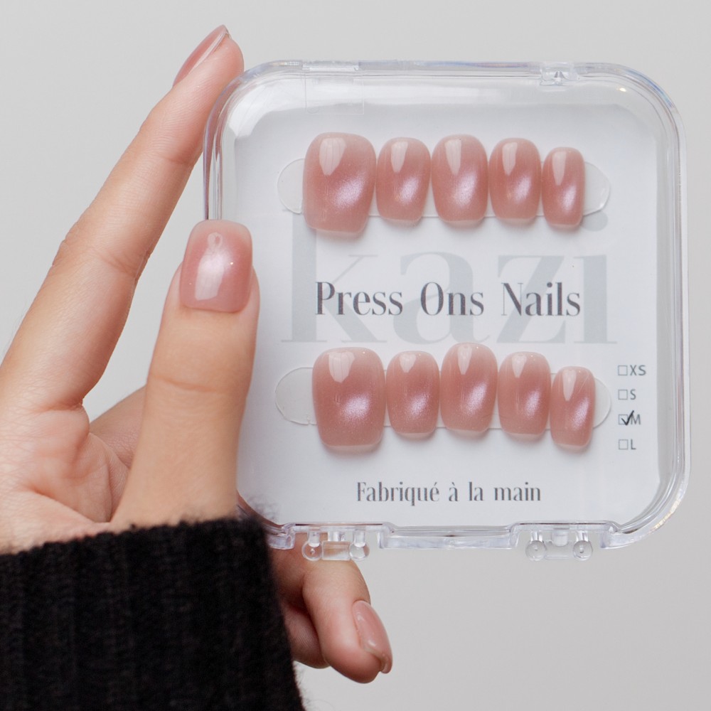 Faux ongles press-on cat eye rose – Rose Étoilé | Kazinails
