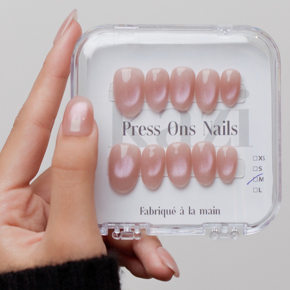 Faux ongles press-on cat eye rose – Rose Étoilé | Kazinails