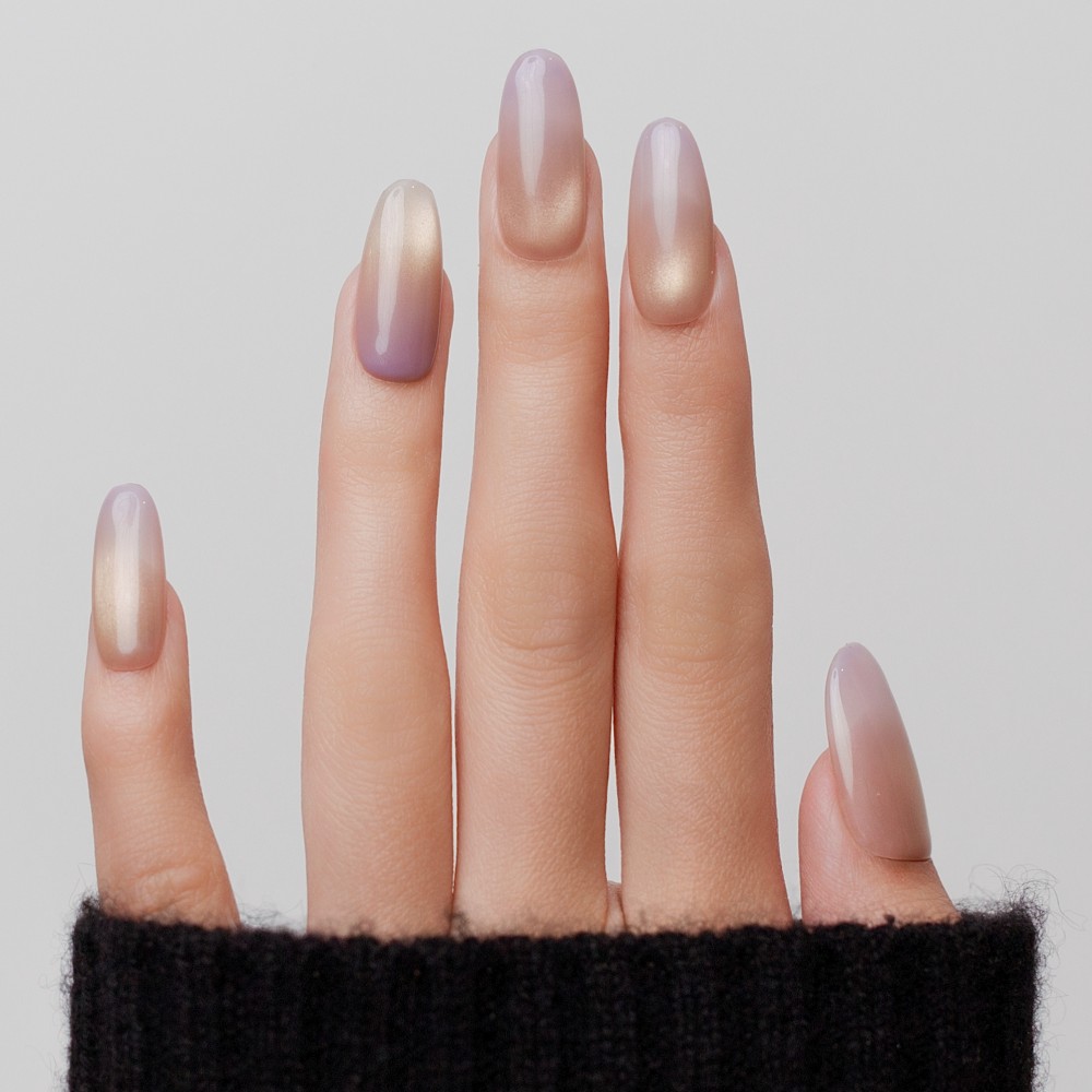 Faux ongles press-on cat eye lilas doré – Lilas d’Amou | Kazinails