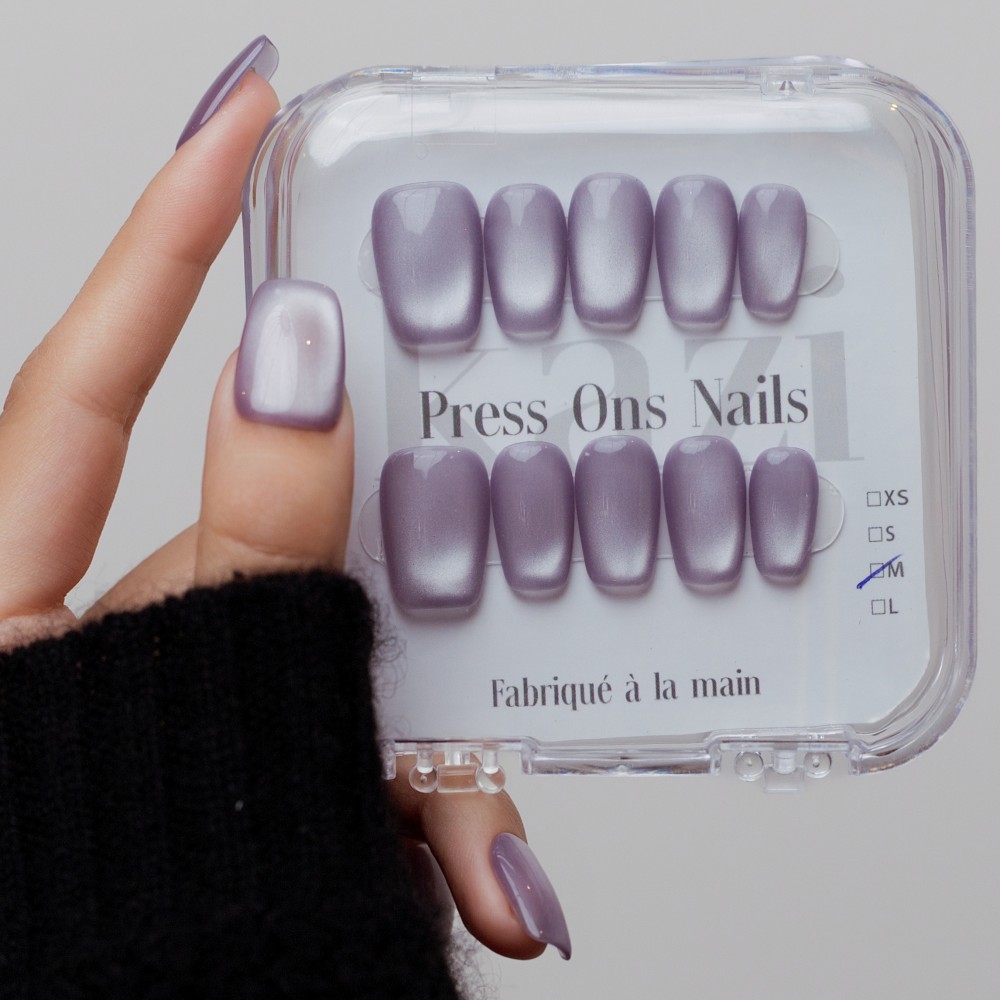 Faux ongles press-on cat eye lilas – Lilas Noble | Kazinails