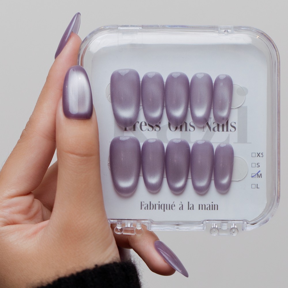 Faux ongles press-on cat eye lilas – Lilas Noble | Kazinails