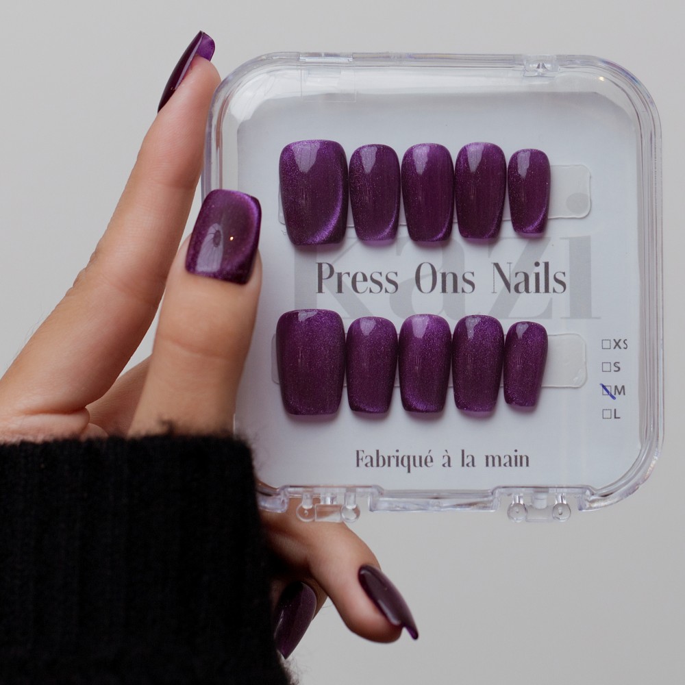 Kazinails faux ongles faits à la main – Modèle Chimère violet irisé