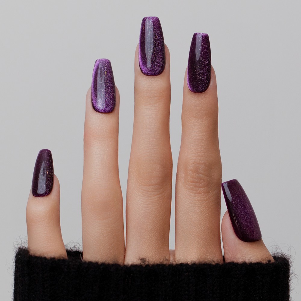 Kazinails faux ongles faits à la main – Modèle Chimère violet irisé