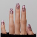 Kazianails Faux ongles faits à la main – Paradis : Élégance rose nude et cristaux argentés