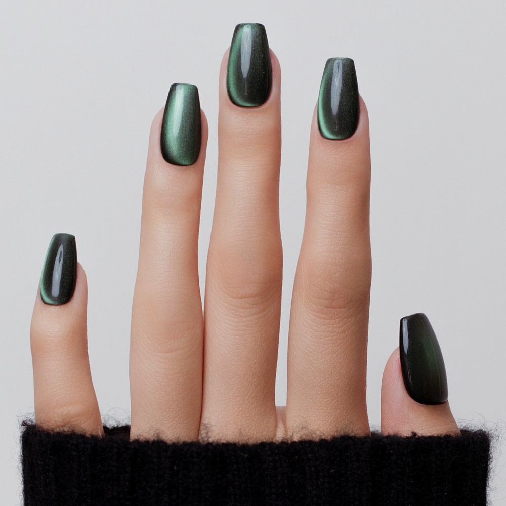 Kazinails Reflet Vert – Faux Ongles Métallisés Vert Émeraude Effet Cat eyes
