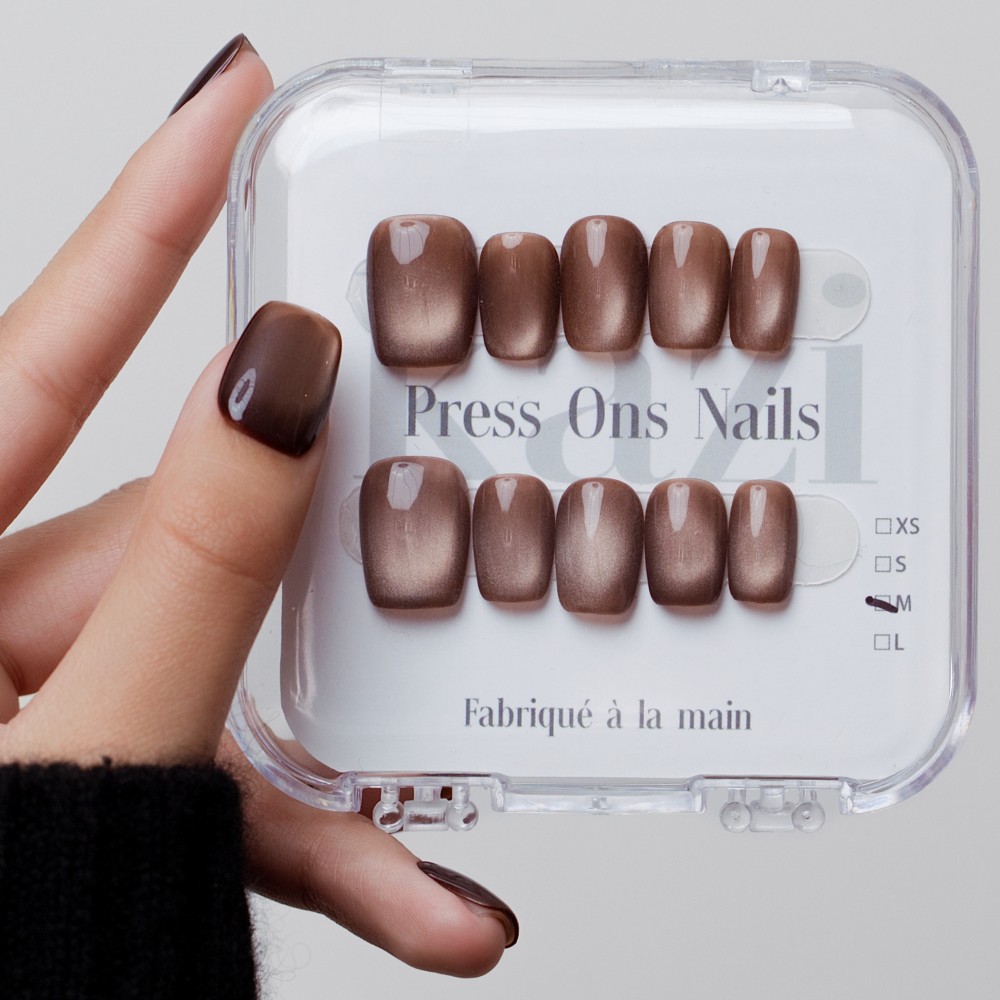 Faux ongles press-on cat eye café – Brillance Café | Kazinails