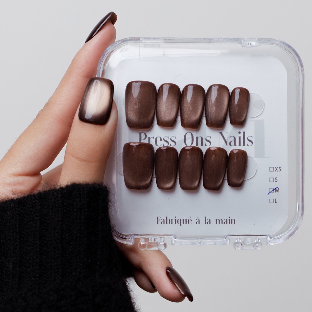 Faux ongles press-on cat eye café – Brillance Café | Kazinails