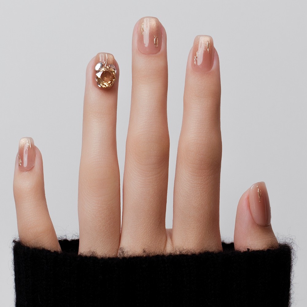 Faux ongles press-on cat eye doré – Astéria | Kazinails