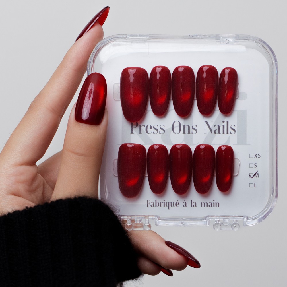 Faux ongles press-on cat eye rouge – Rubis Royal | Kazinails