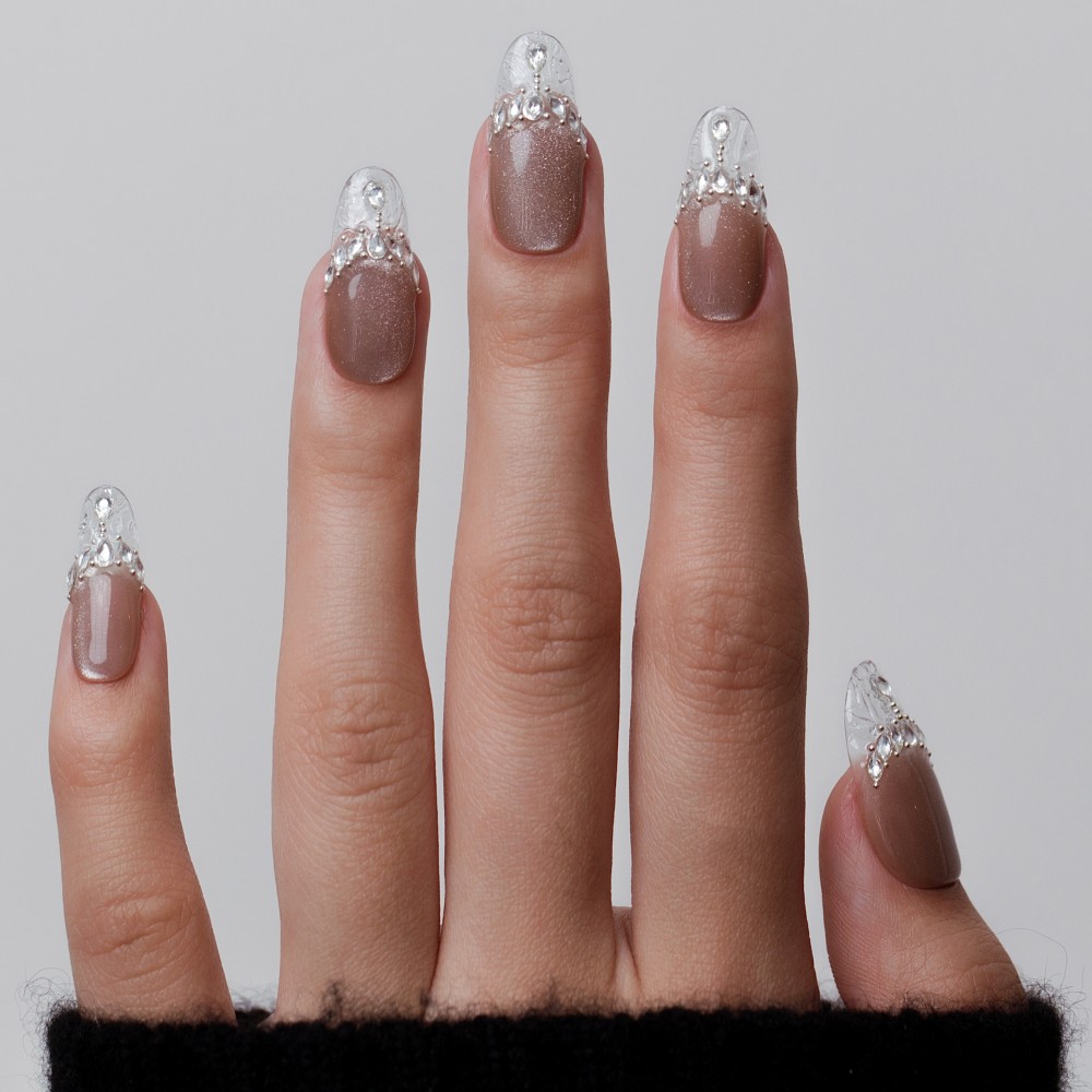 "Glaze" False Nails – Elegant Crystal Shine for Sophisticated Manicures