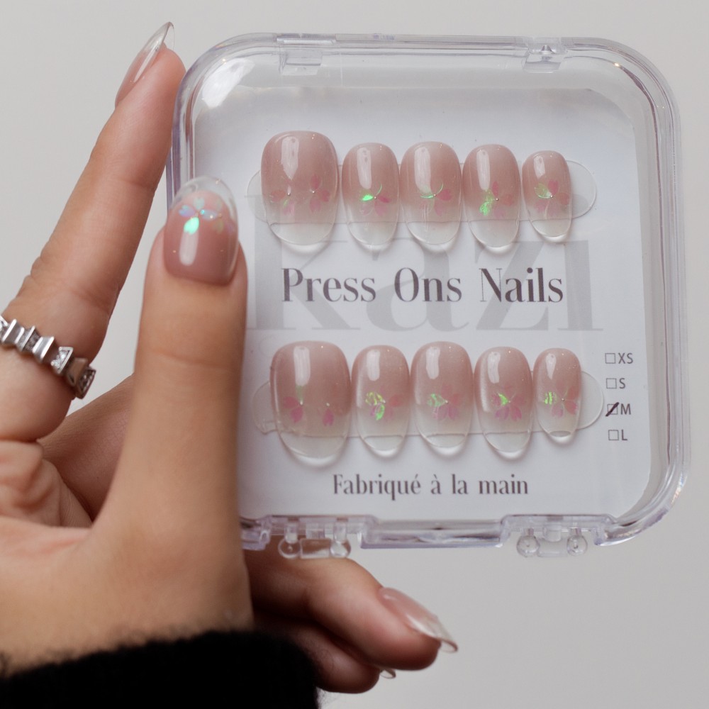 Press on nails Sakura  Kazinails: Graceful Elegance with a Floral Touch