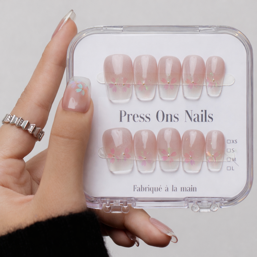 Faux Ongles Sakura : Élégance Gracieuse avec une Touche Florale |  Press on nails
