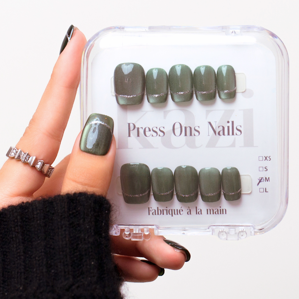 Faux ongles French cat eye vert jade – Jade | Kazinails