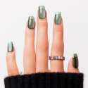 Jade – Faux ongles verts cat eye & French argentée | Kazinails