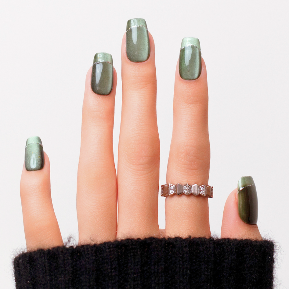 Faux ongles French cat eye vert jade – Jade | Kazinails