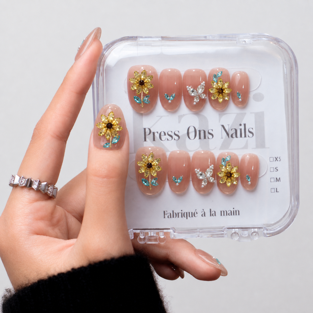 Kazinails faux ongles faits main – Modèle Jardin d’Or