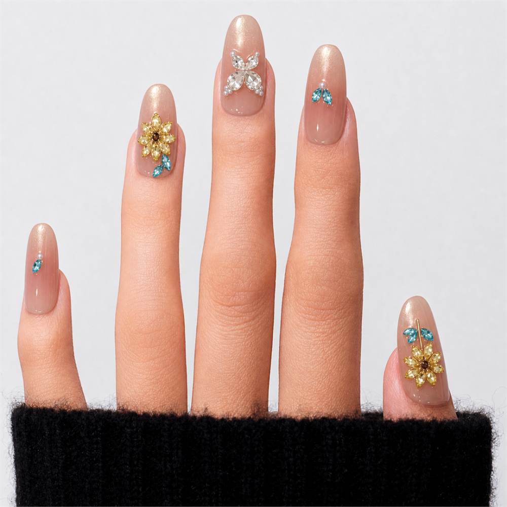 Kazinails faux ongles faits main – Modèle Jardin d’Or