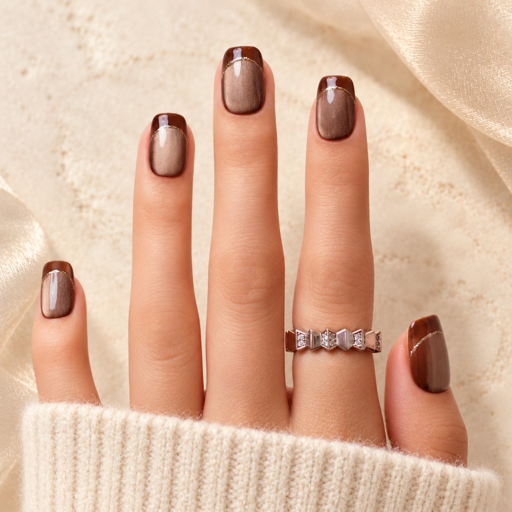 Gold Finger – Press-on nails French chocolat doré | Kazinails