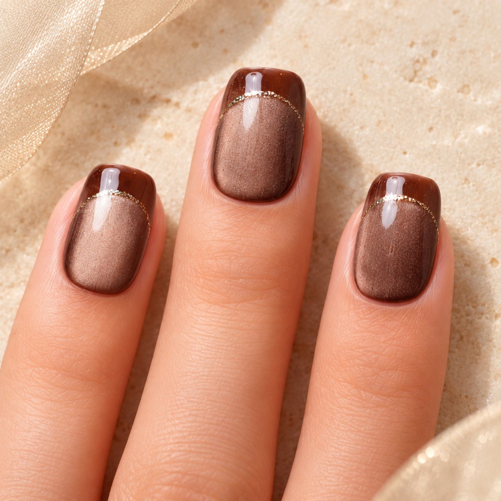Gold Finger – Press-on nails French chocolat doré | Kazinails