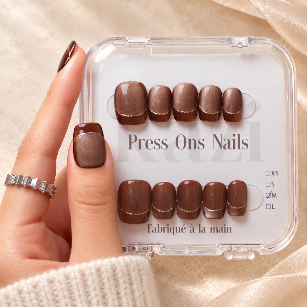 Gold Finger – Press-on nails French chocolat doré | Kazinails