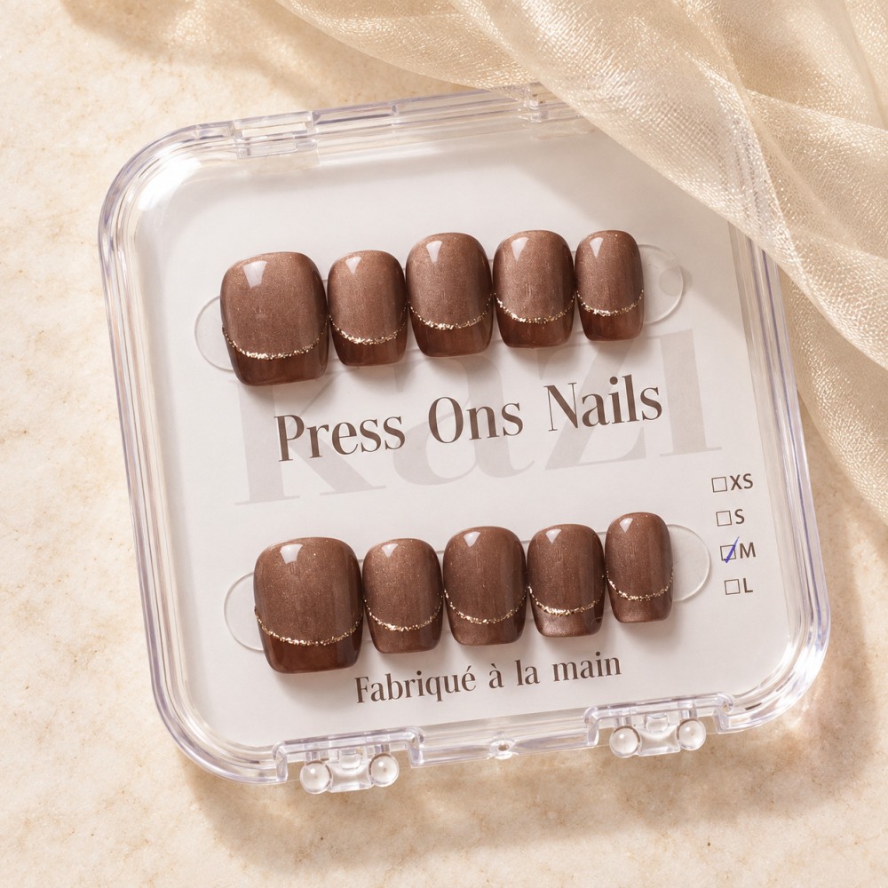 Gold Finger – Press-on nails French chocolat doré | Kazinails