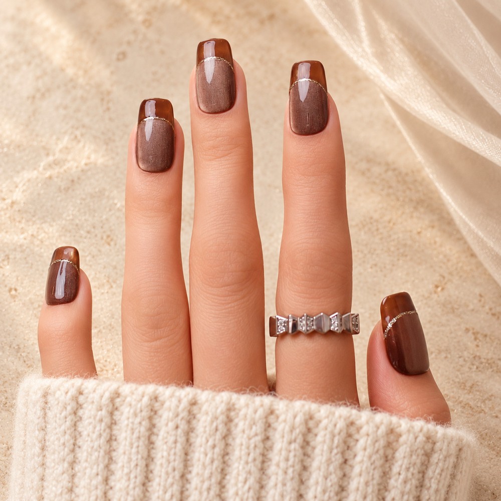 Gold Finger – Press-on nails French chocolat doré | Kazinails