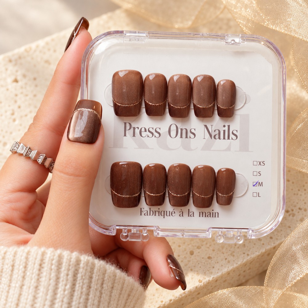 Gold Finger – Press-on nails French chocolat doré | Kazinails
