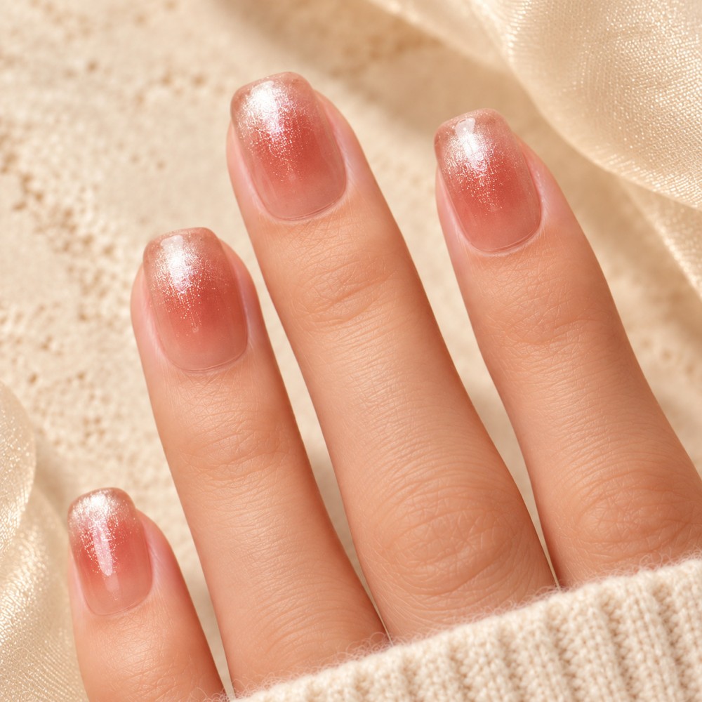 First Kiss – Press-on nails rose pêche nacré | Kazinails