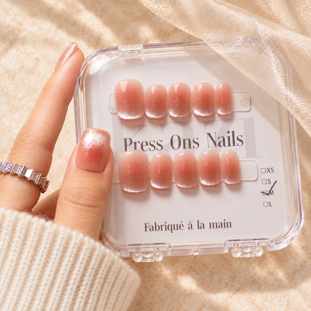 First Kiss – Press-on nails rose pêche nacré | Kazinails
