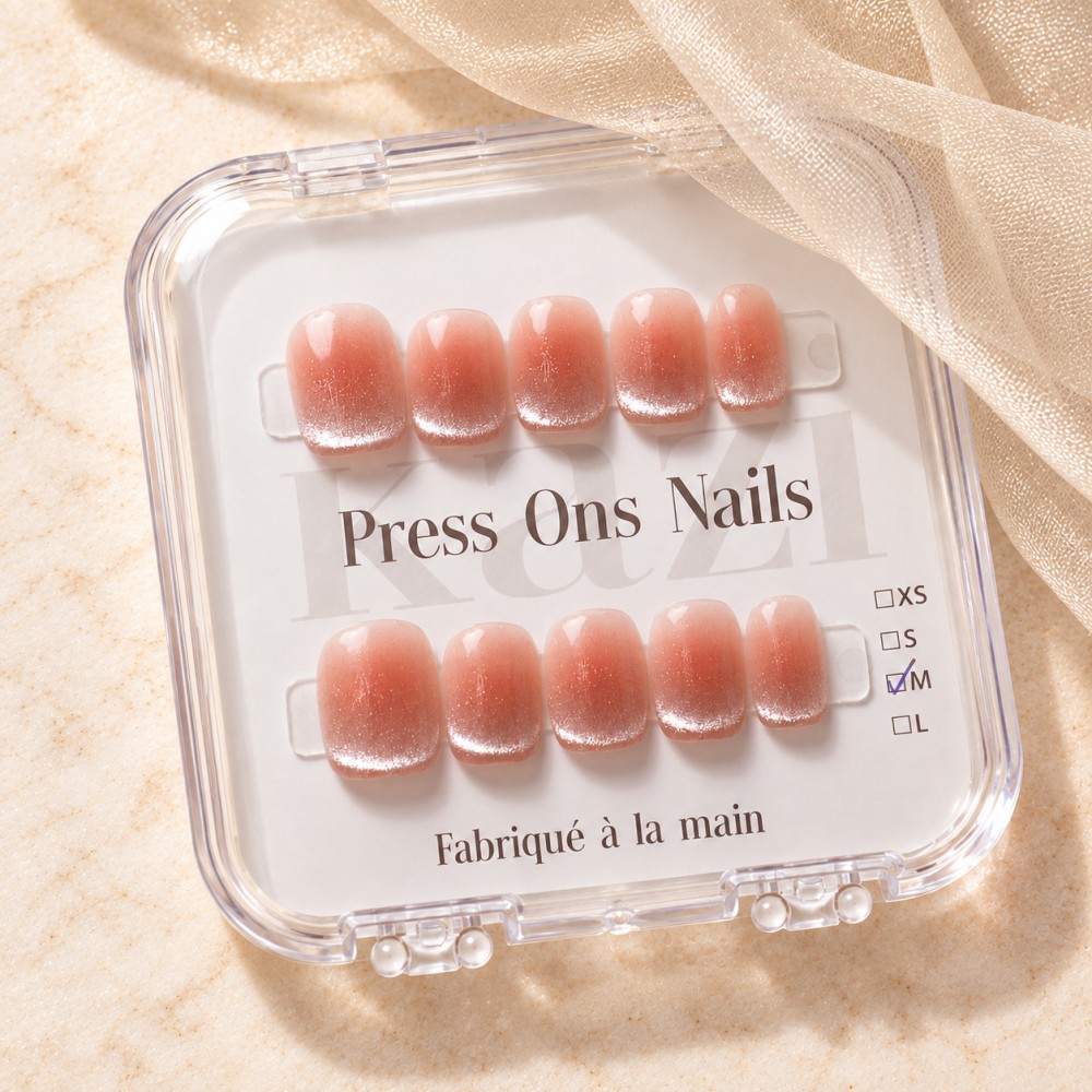 First Kiss – Press-on nails rose pêche nacré | Kazinails