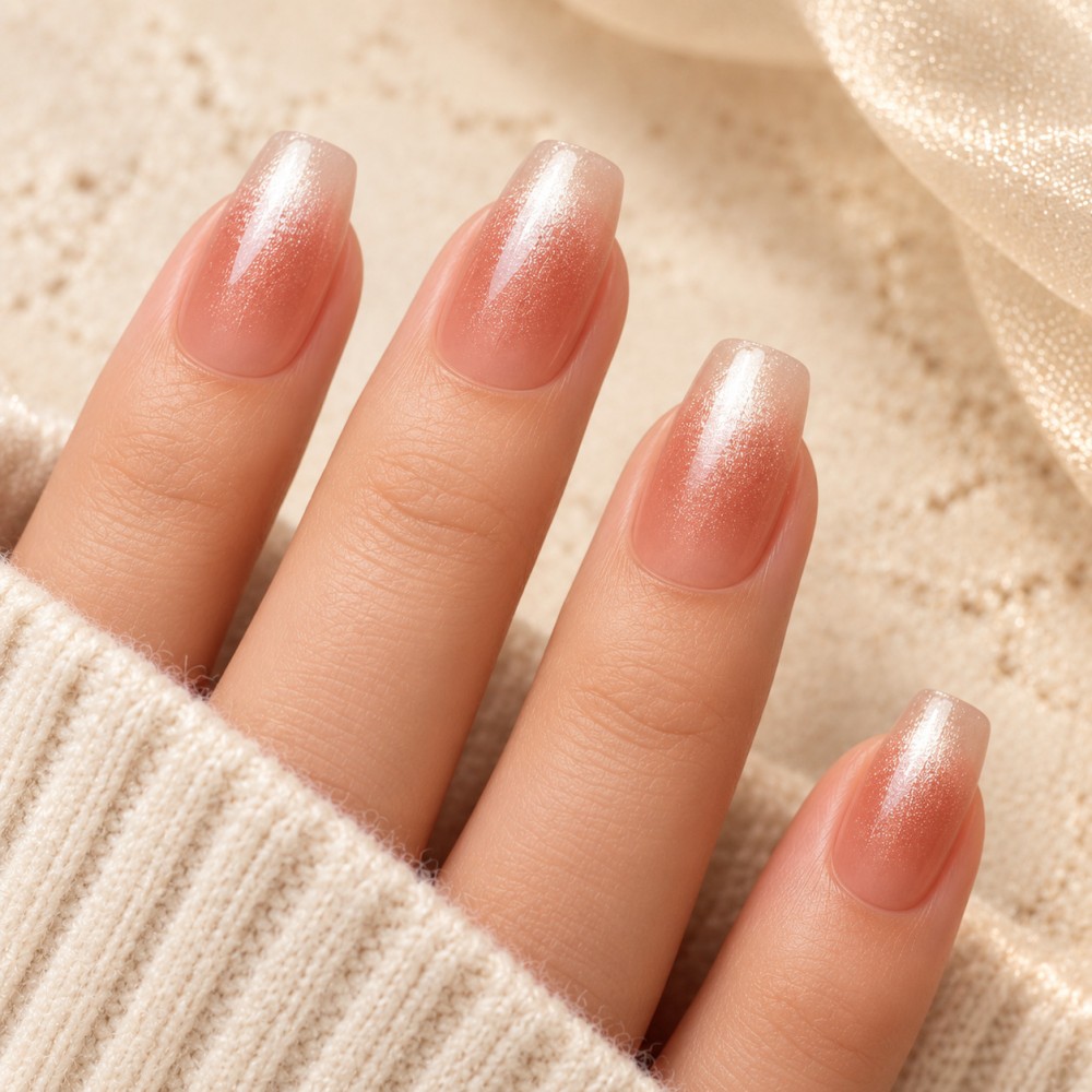 First Kiss – Press-on nails rose pêche nacré | Kazinails