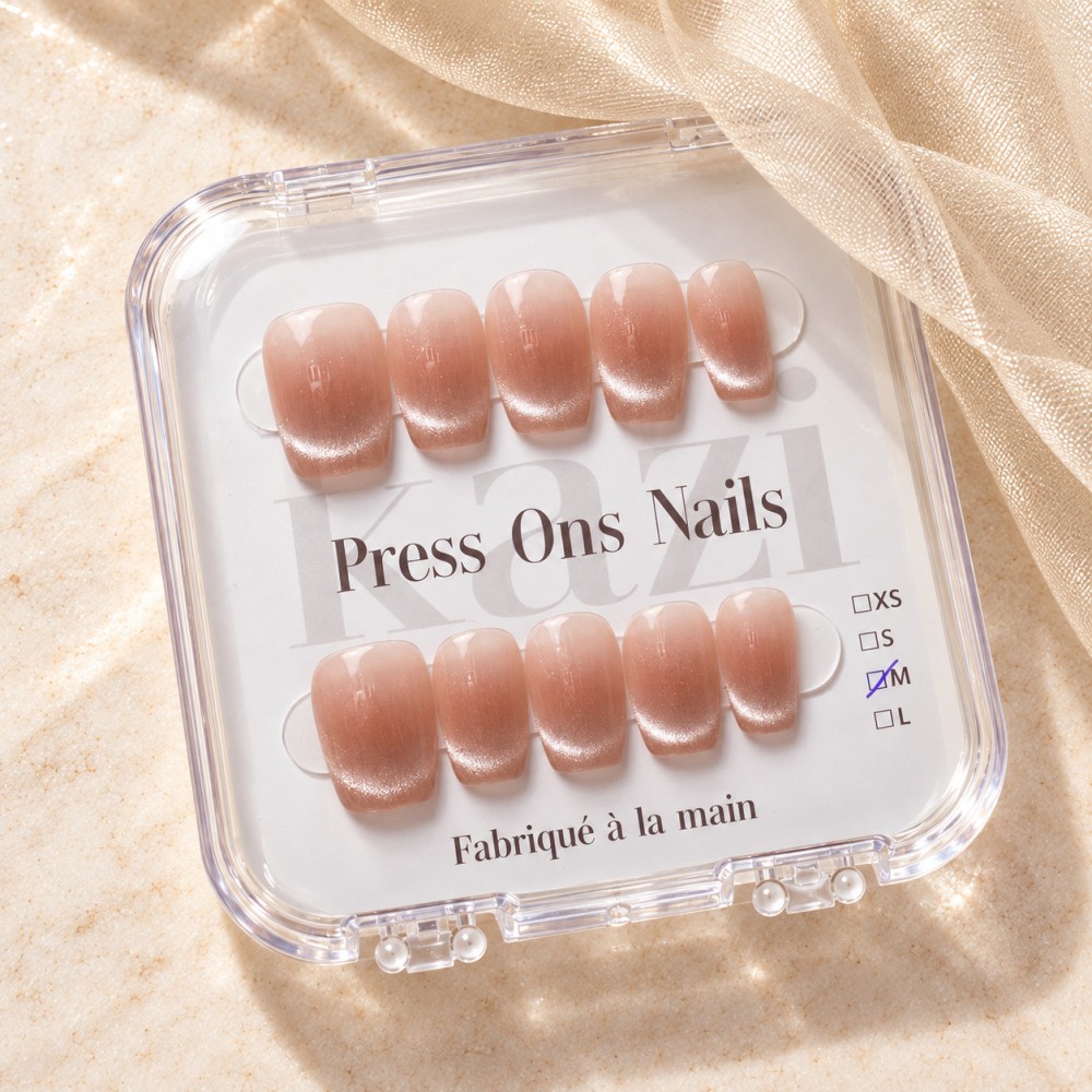 First Kiss – Press-on nails rose pêche nacré | Kazinails