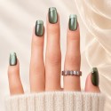 Jade – Faux ongles verts cat eye & French argentée | Kazinails