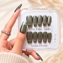 Jade – Faux ongles verts cat eye & French argentée | Kazinails