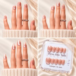 Gossip Girl – press-on nails nude rosé cat eye – Carrée Courte, Ovale Courte et Ovale Moyen