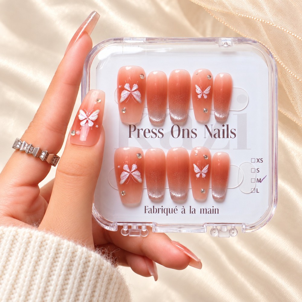 Faux ongles French cat eye papillon 3D – It Girl | Kazinails