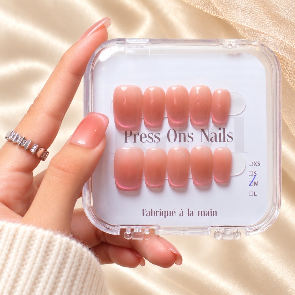 Faux ongles French cat eye rose – Pitaya | Kazinails
