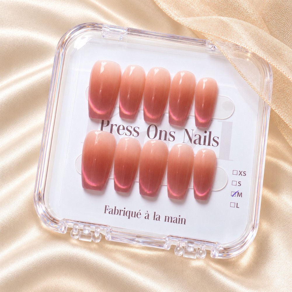Faux ongles French cat eye rose – Pitaya | Kazinails