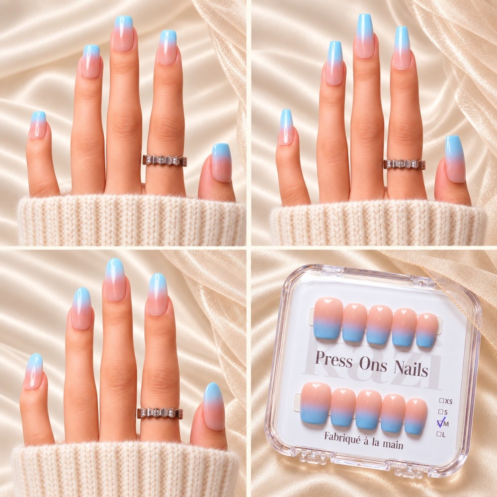 Faux ongles bleu ciel dégradé – Skyfall | Kazinails