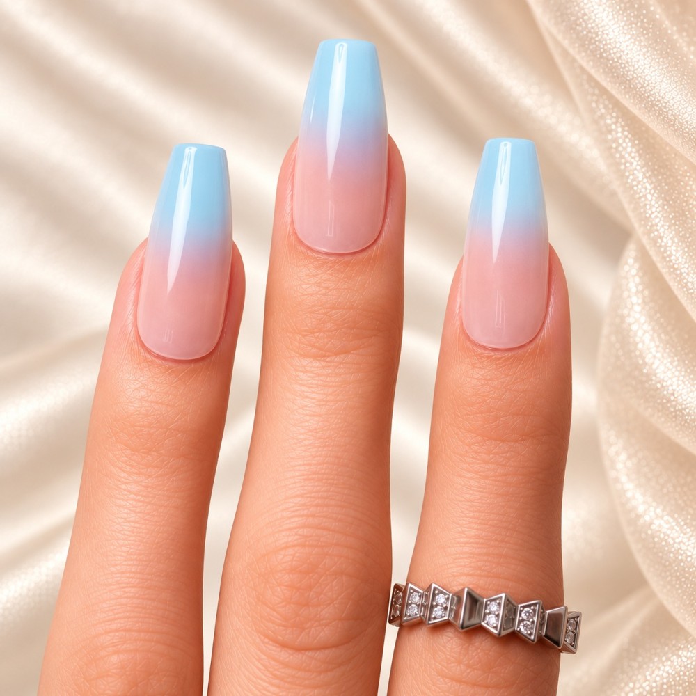 Faux ongles bleu ciel dégradé – Skyfall | Kazinails
