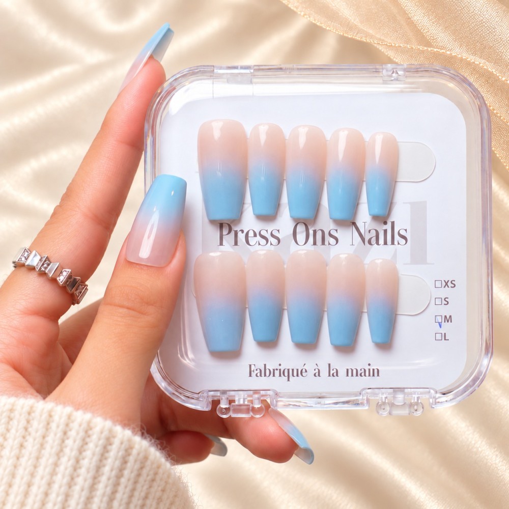 Faux ongles bleu ciel dégradé – Skyfall | Kazinails