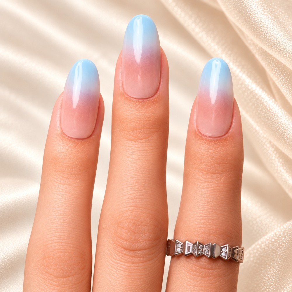 Faux ongles bleu ciel dégradé – Skyfall | Kazinails
