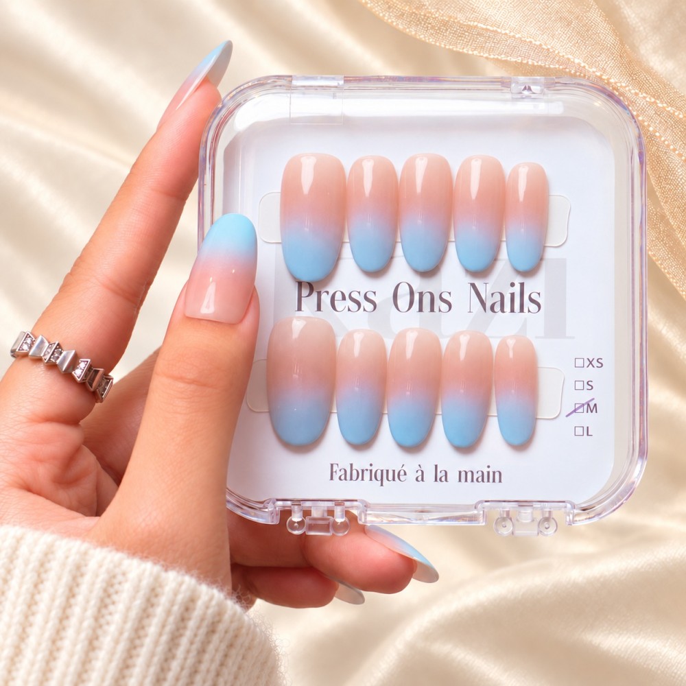 Faux ongles bleu ciel dégradé – Skyfall | Kazinails