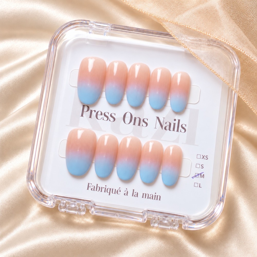 Faux ongles bleu ciel dégradé – Skyfall | Kazinails