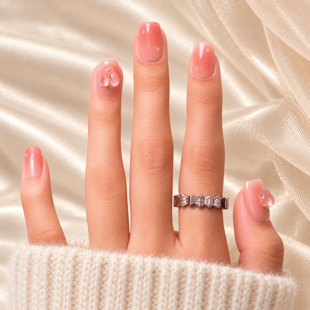 Faux ongles rose pêche 3D – Peachy Dream | Kazinails