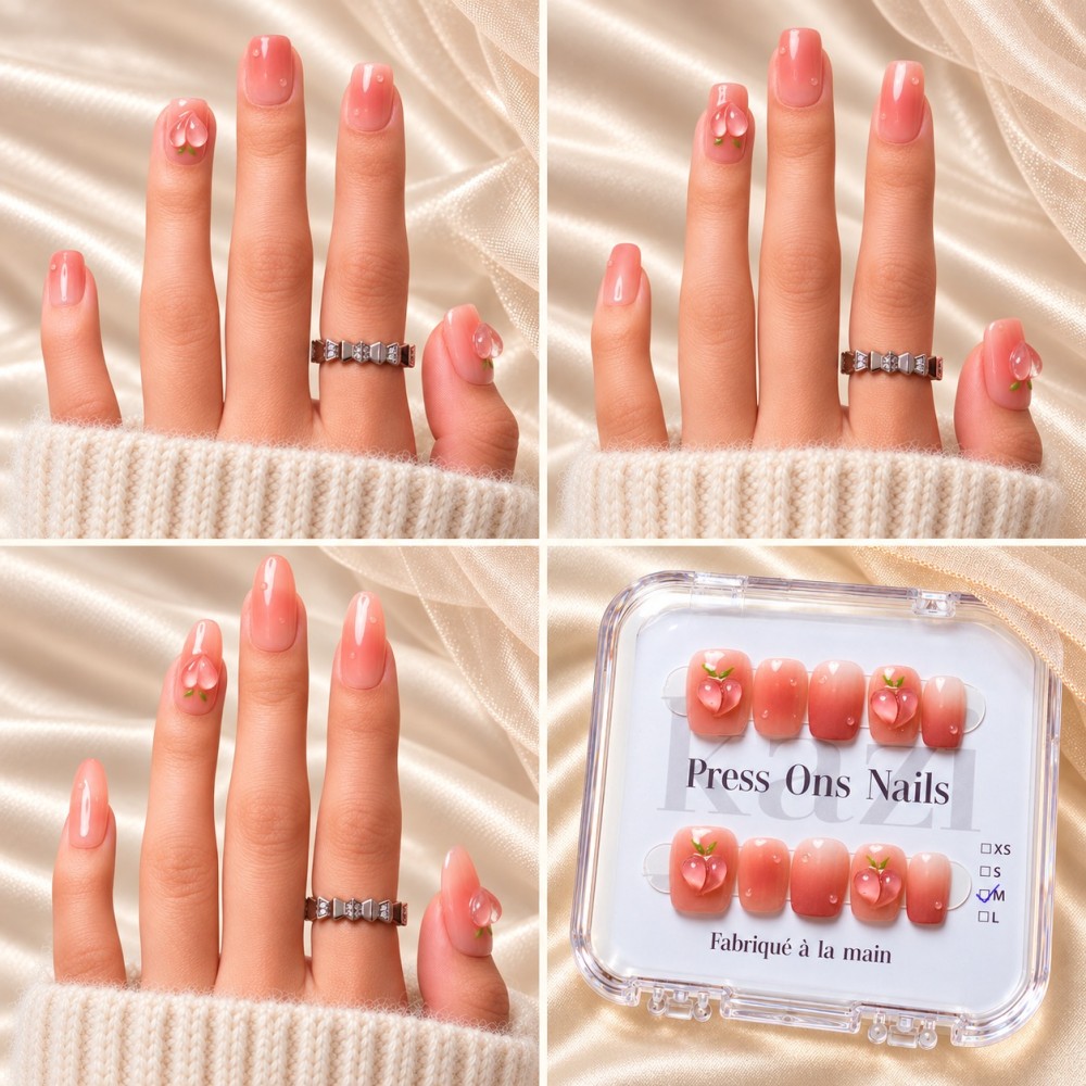 Faux ongles rose pêche 3D – Peachy Dream | Kazinails