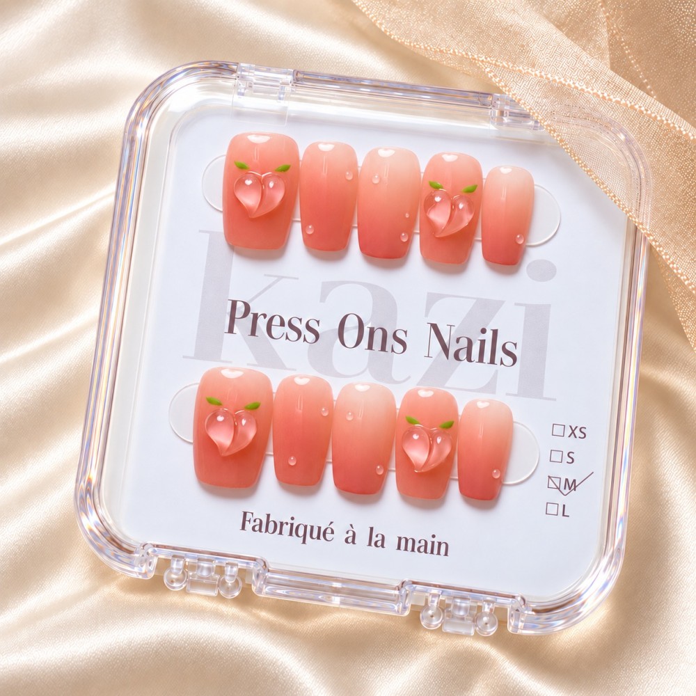 Faux ongles rose pêche 3D – Peachy Dream | Kazinails