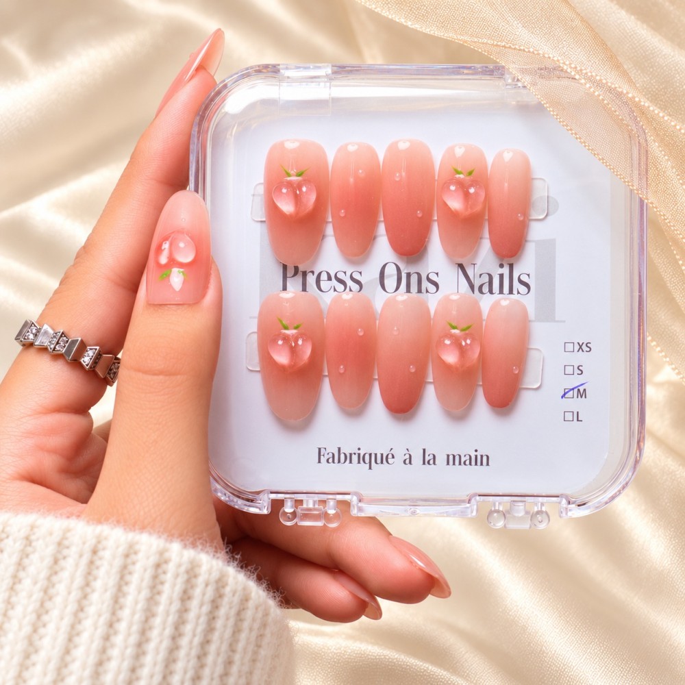 Faux ongles rose pêche 3D – Peachy Dream | Kazinails
