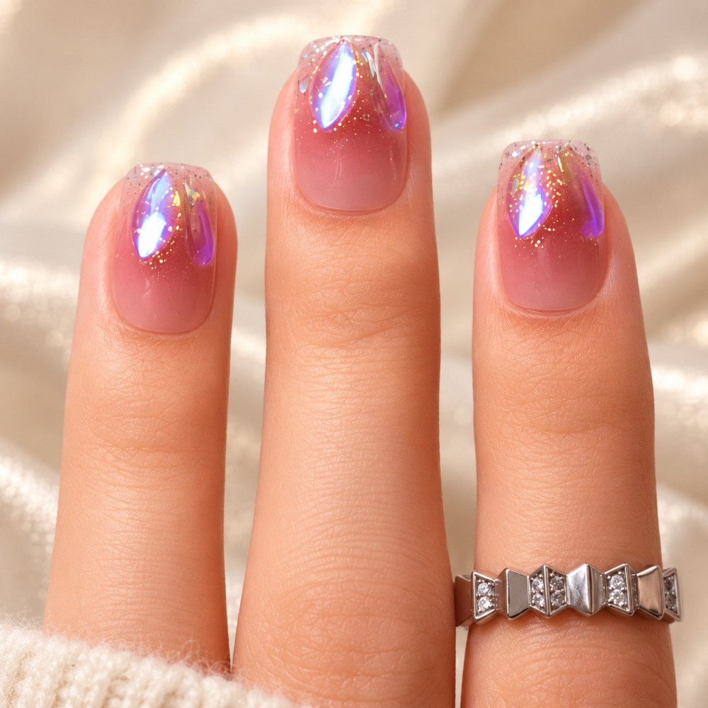 Kazinails | Faux Ongles Bubble Heart: Dégradé Rouge, Brillance & Élégance
